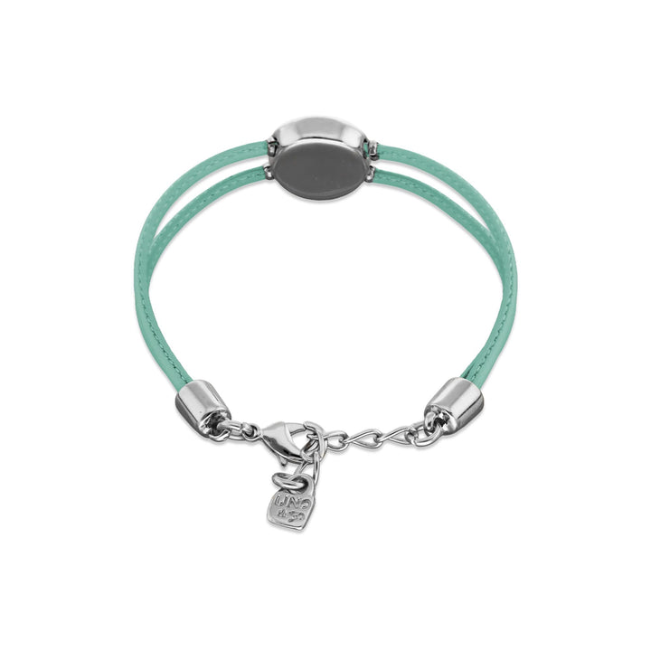 Double Turquoise Leather Metal Alloy Eye Detail Pleated Sterling Silver Crystal Bracelet PUL2601TQSMTL0M