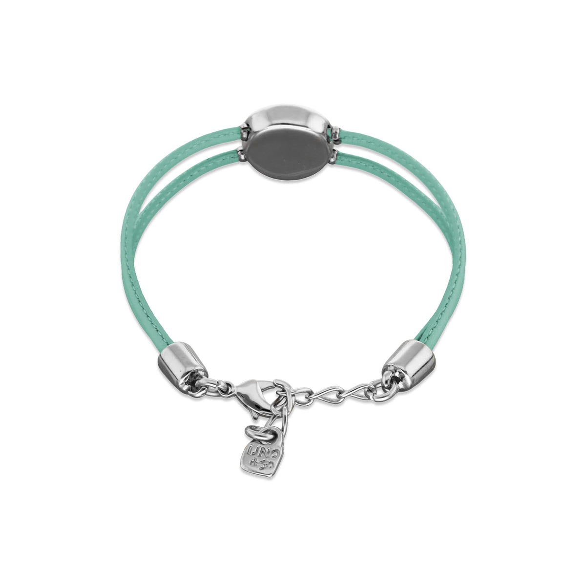 Double Turquoise Leather Metal Alloy Eye Detail Pleated Sterling Silver Crystal Bracelet PUL2601TQSMTL0M
