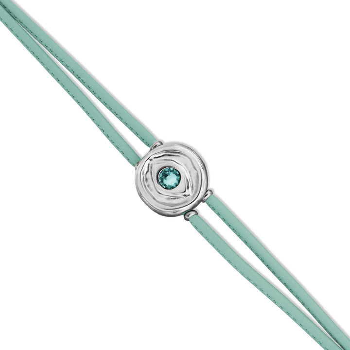 Double Turquoise Leather Metal Alloy Eye Detail Pleated Sterling Silver Crystal Bracelet PUL2601TQSMTL0M