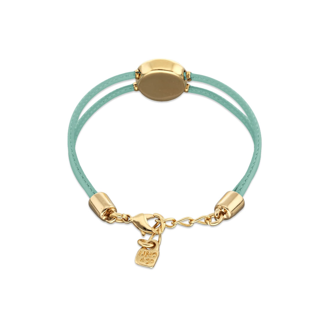 Turquoise Leather Metal Alloy Eye Detail Pleated Gold 18K Crystal Bracelet PUL2601TQSORO0M