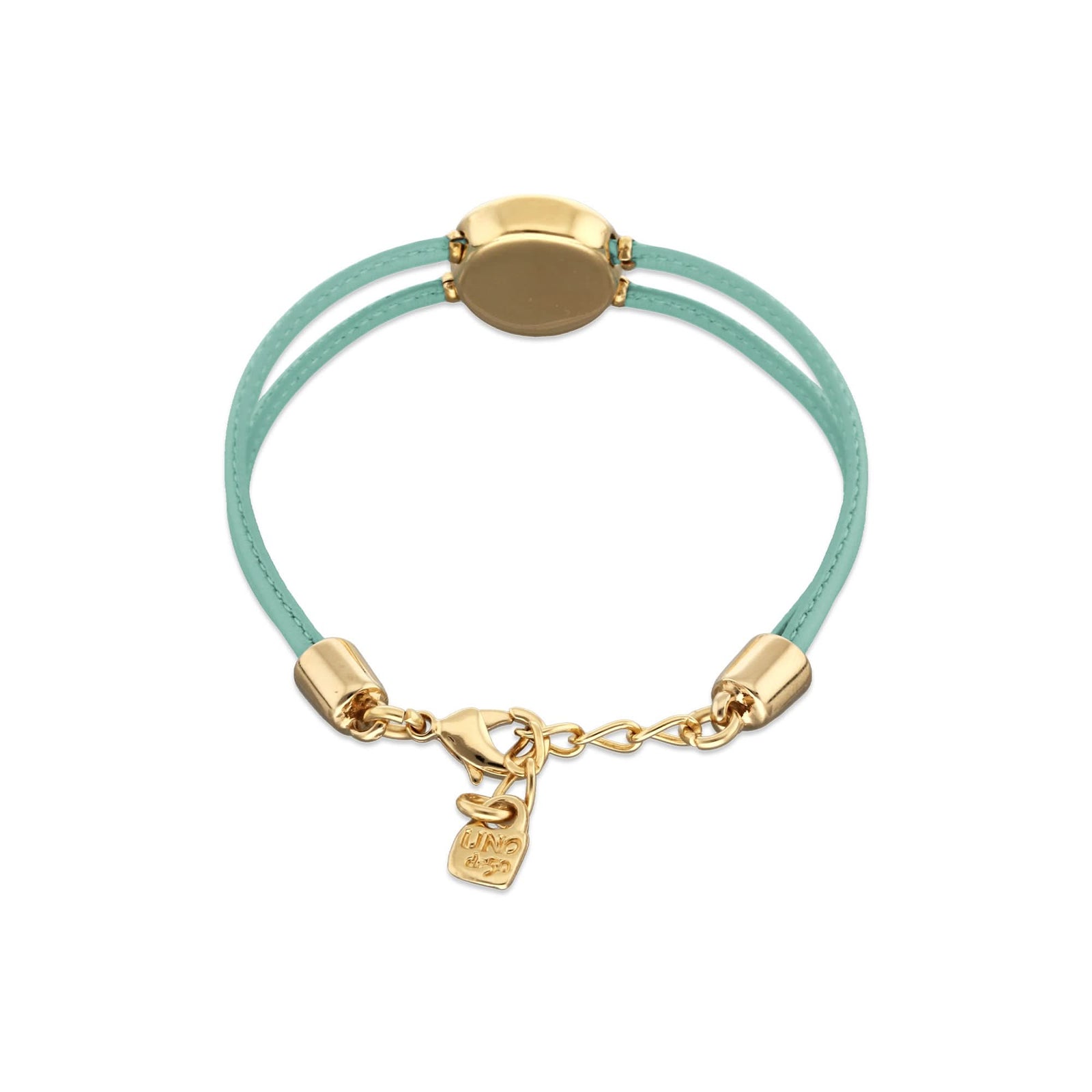 Turquoise Leather Metal Alloy Eye Detail Pleated Gold 18K Crystal Bracelet PUL2601TQSORO0M