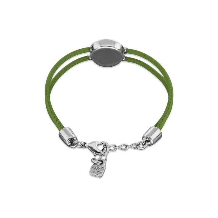 Double Green Leather Metal Alloy Eye Detail Pleated Sterling Silver Crystal Bracelet PUL2601VRDMTL0M