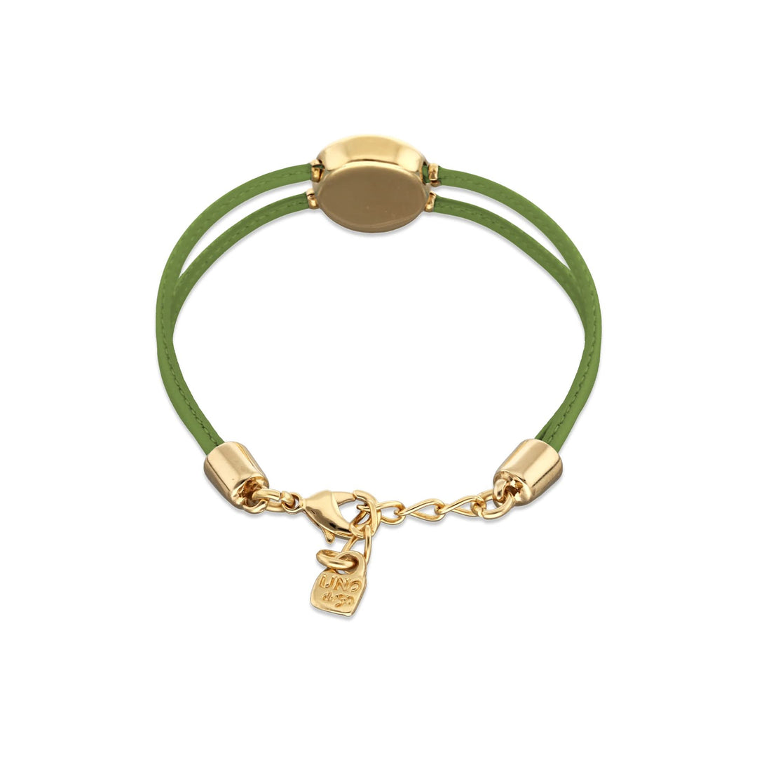 Double Green Leather Metal Alloy Eye Detail Pleated Gold 18K Crystal Bracelet PUL2601VRDORO0M