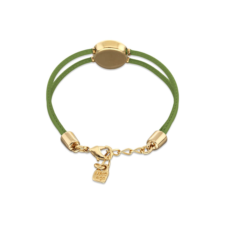 Double Green Leather Metal Alloy Eye Detail Pleated Gold 18K Crystal Bracelet PUL2601VRDORO0M