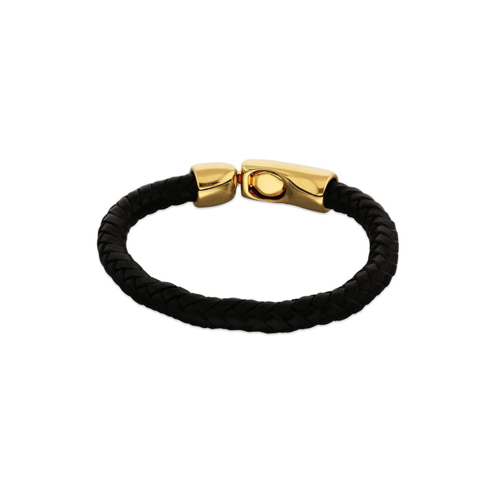Black Braided Leather Gold Plated Closure Bracelet PUL2604ORONGR