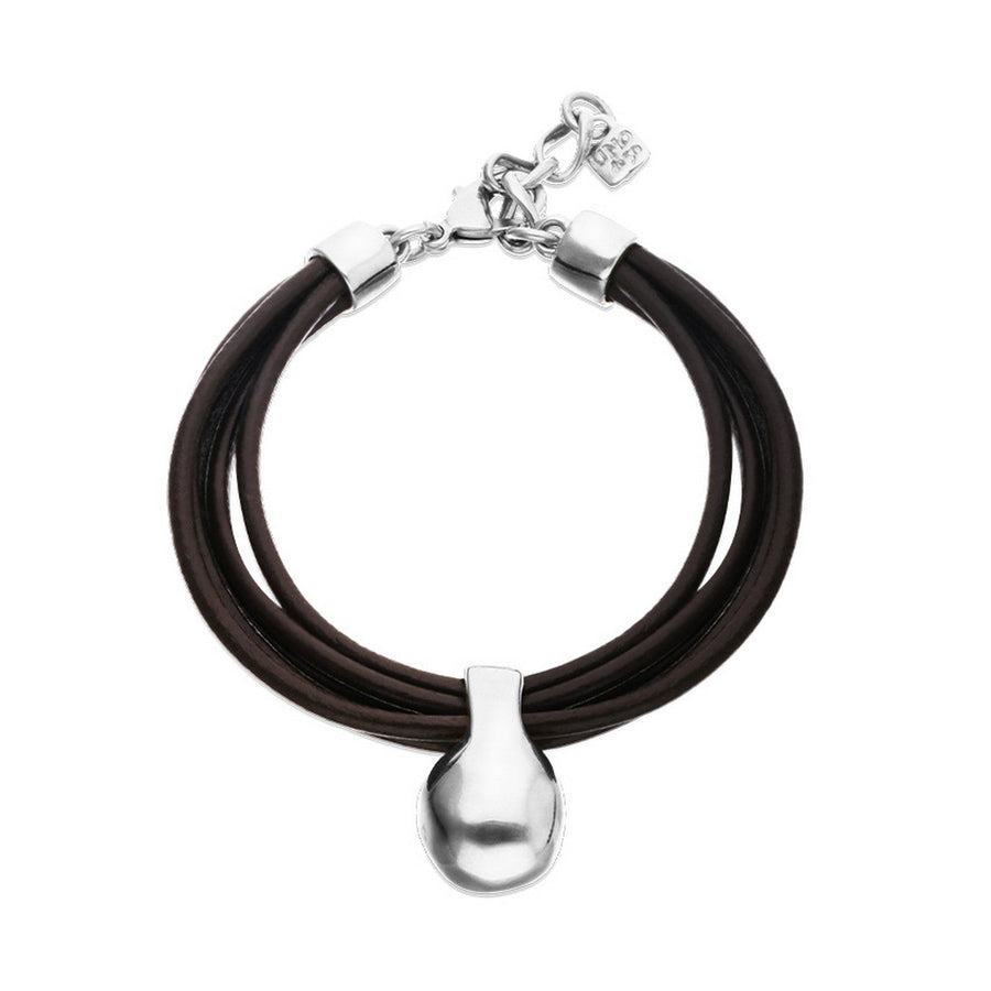 Leather Sterling Silver Alloy Ball Bracelet PUL2605MARMTL