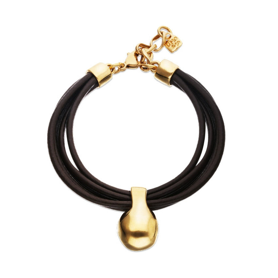 Leather 18K Gold Alloy Ball Bracelet PUL2605MARORO