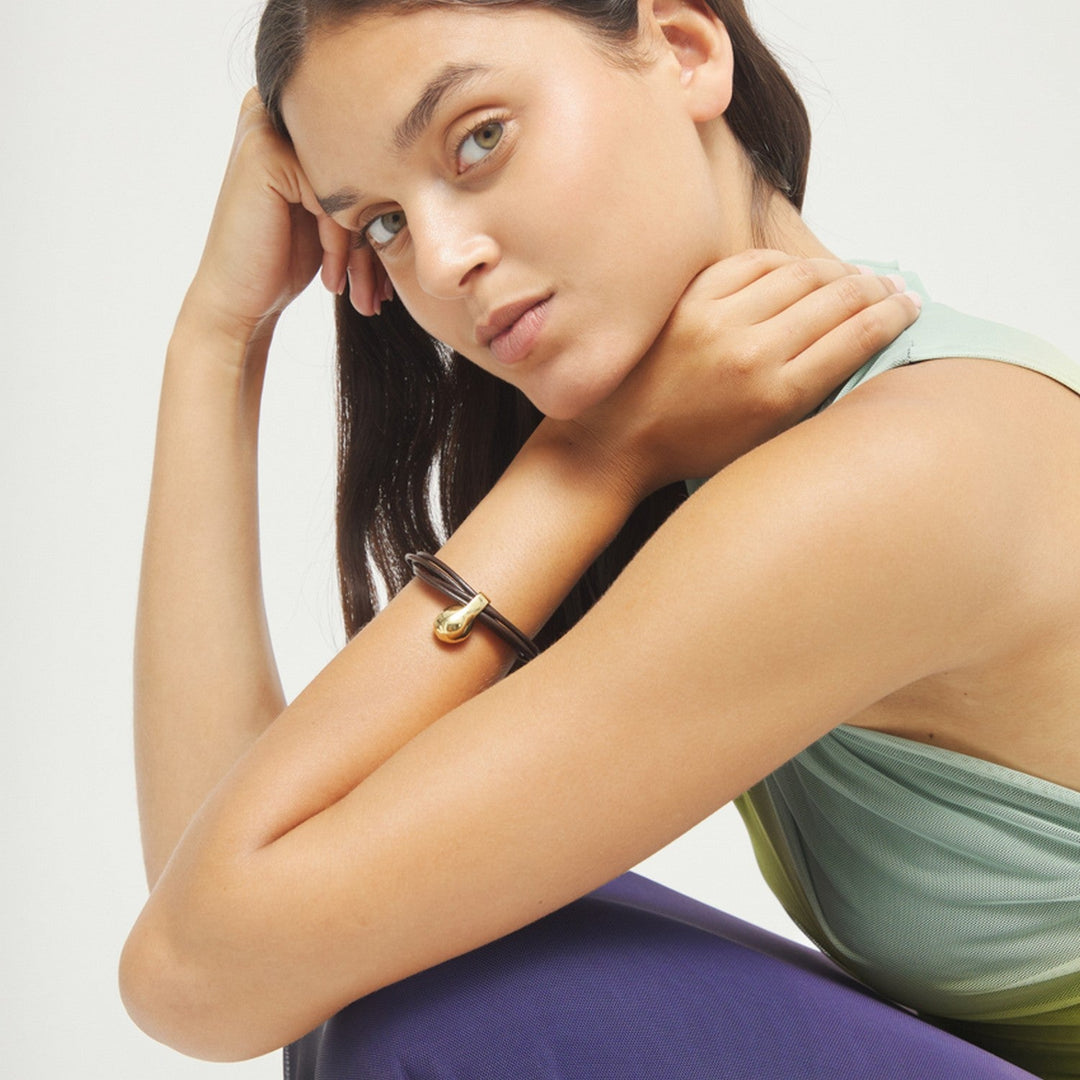 Leather 18K Gold Alloy Ball Bracelets PUL2605MARORO