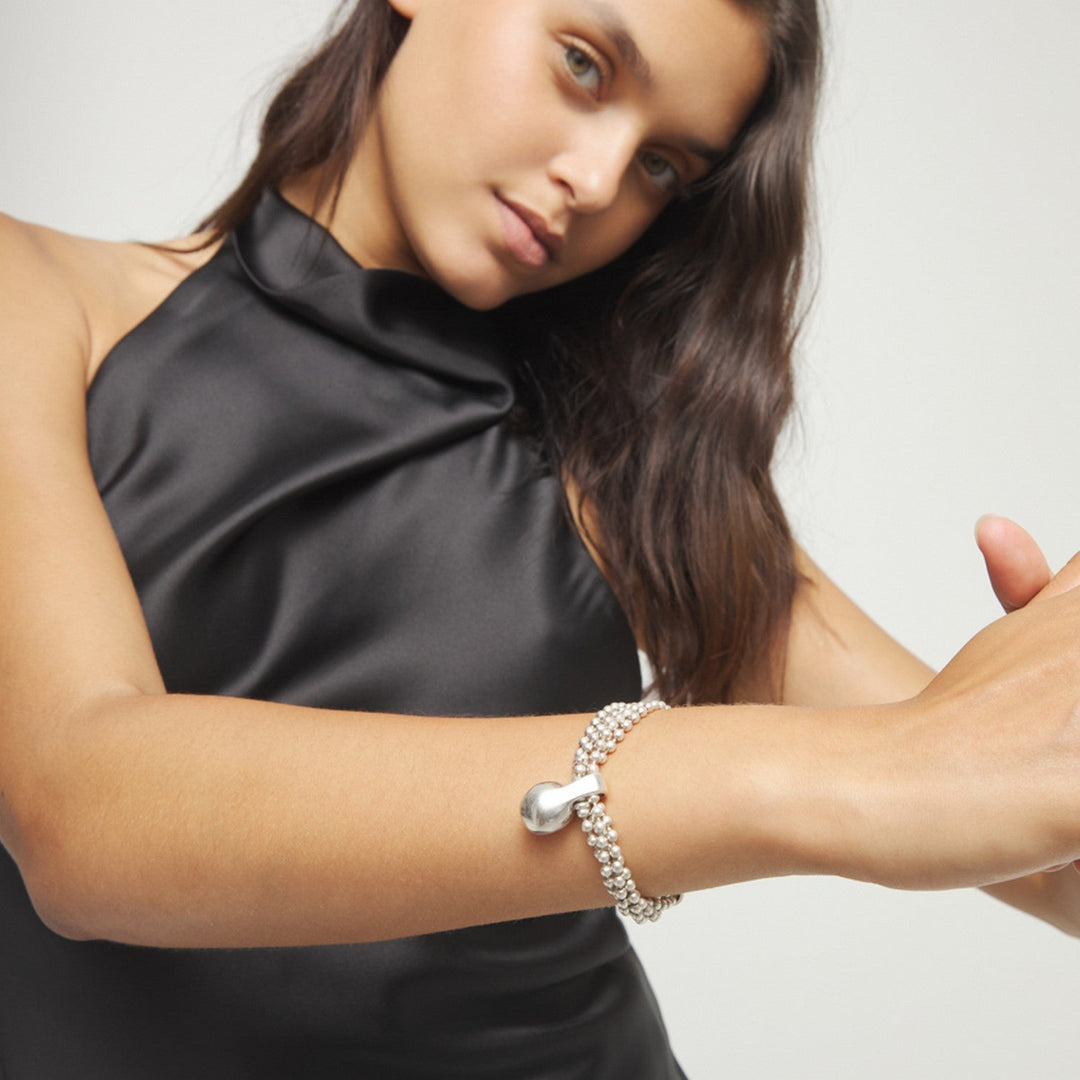 Sterling Silver Alloy Silver Threads And Big Shaped Ball Bracelets PUL2607MTL000