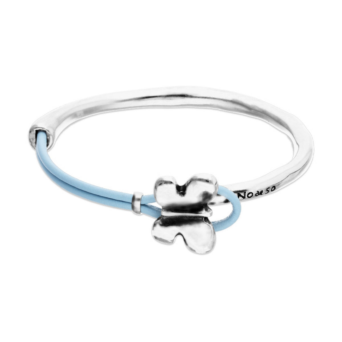 Semi-Rigid Plated In Sterling Silver Blue Leather Thread Butterfly Bracelet PUL2614AZUMTL