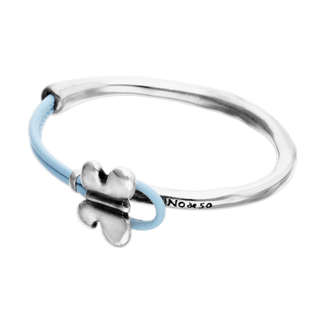 Semi-Rigid Plated In Sterling Silver Blue Leather Thread Butterfly Bracelet PUL2614AZUMTL
