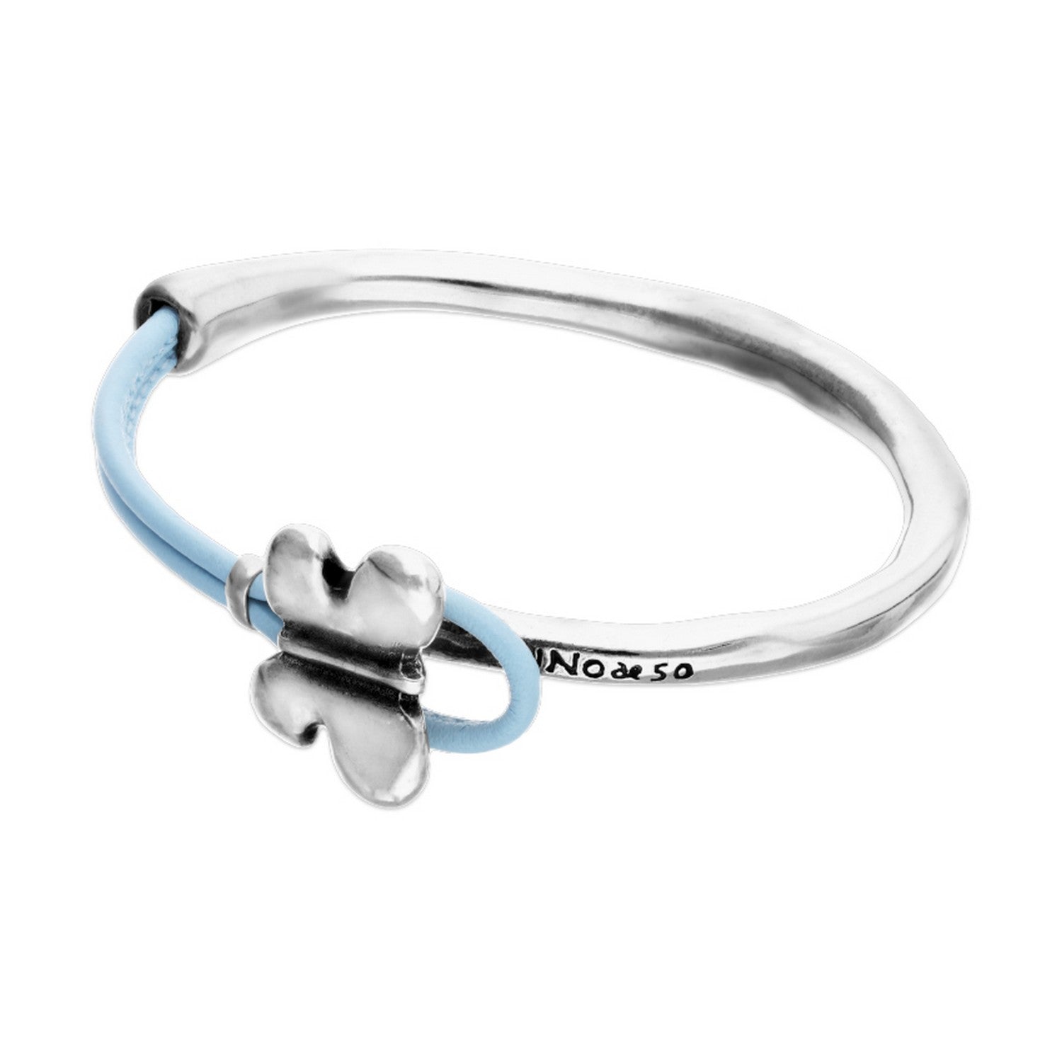 Semi-Rigid Plated In Sterling Silver Blue Leather Thread Butterfly Bracelet PUL2614AZUMTL