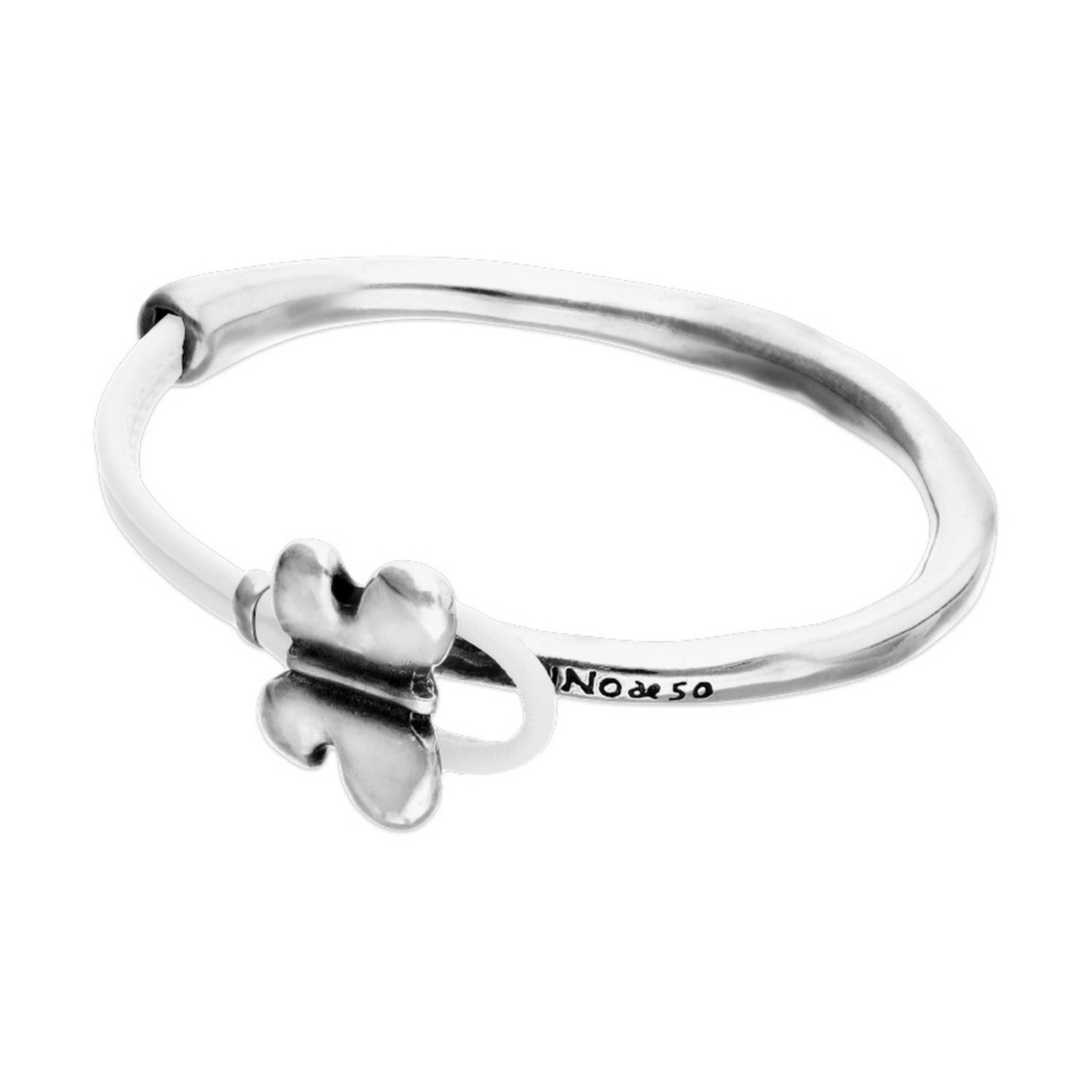 Semi-Rigid Plated In Sterling Silver White Leather Threat And Butterfly Bracelets PUL2614BLCMTL