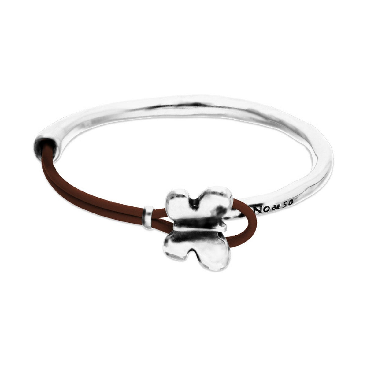 Semi-Rigid Plated In Sterling Silver White Leather Threat And Butterfly Bracelets PUL2614MARMTL