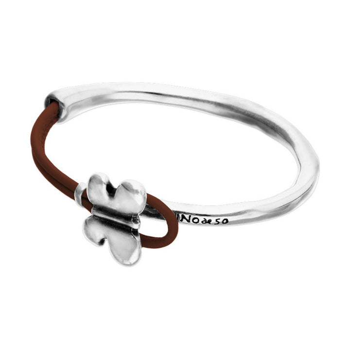 Semi-Rigid Plated In Sterling Silver White Leather Threat And Butterfly Bracelets PUL2614MARMTL