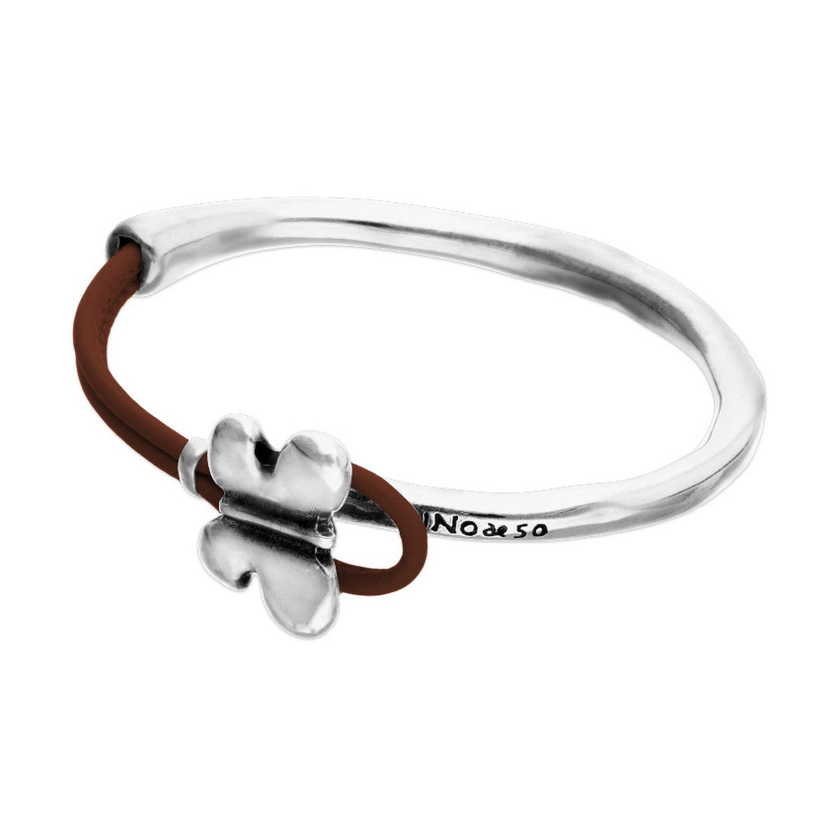 Semi-Rigid Plated In Sterling Silver White Leather Threat And Butterfly Bracelets PUL2614MARMTL
