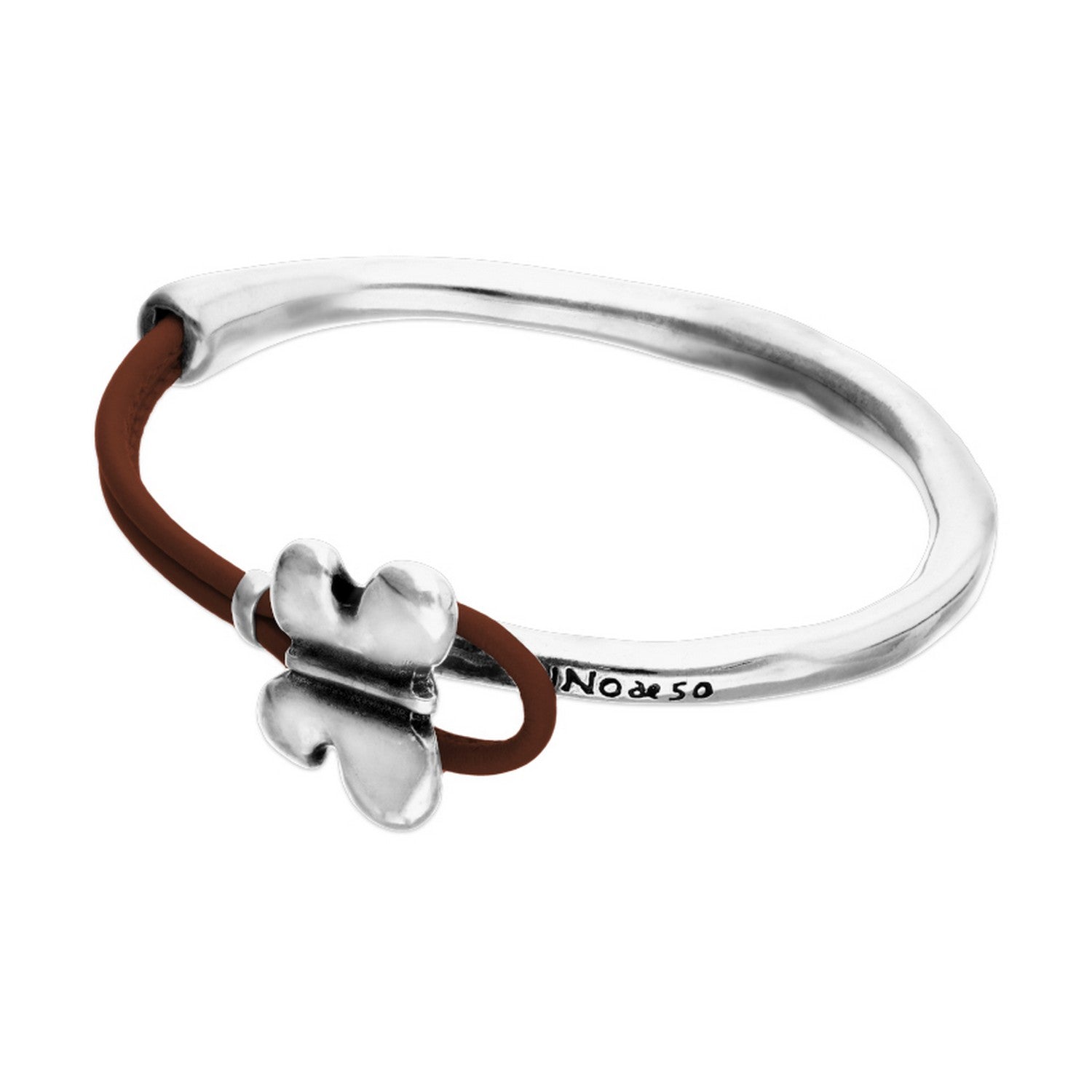 Semi-Rigid Plated In Sterling Silver White Leather Threat And Butterfly Bracelets PUL2614MARMTL