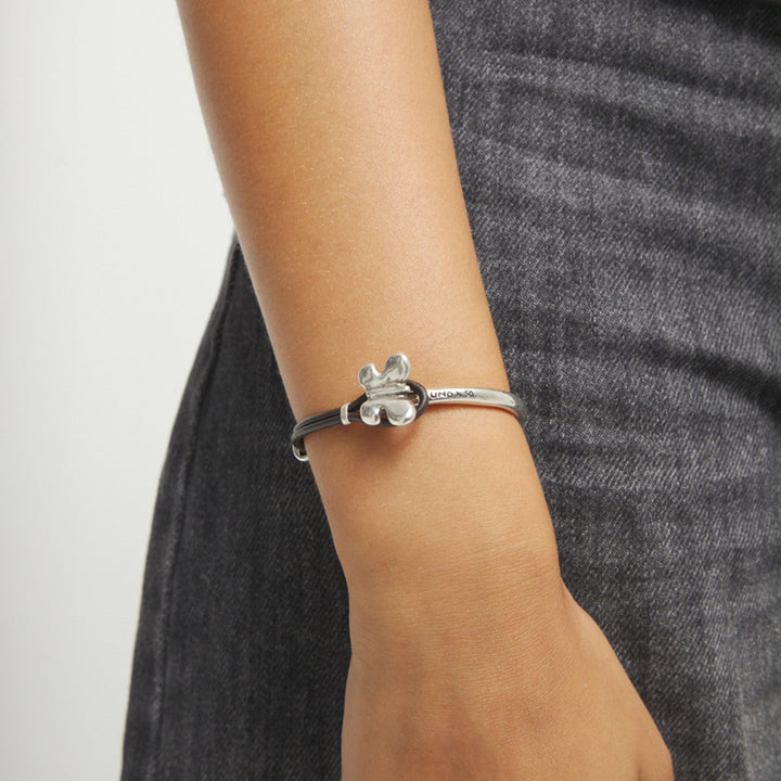 Semi-Rigid Plated In Sterling Silver White Leather Threat And Butterfly Bracelets PUL2614MARMTL