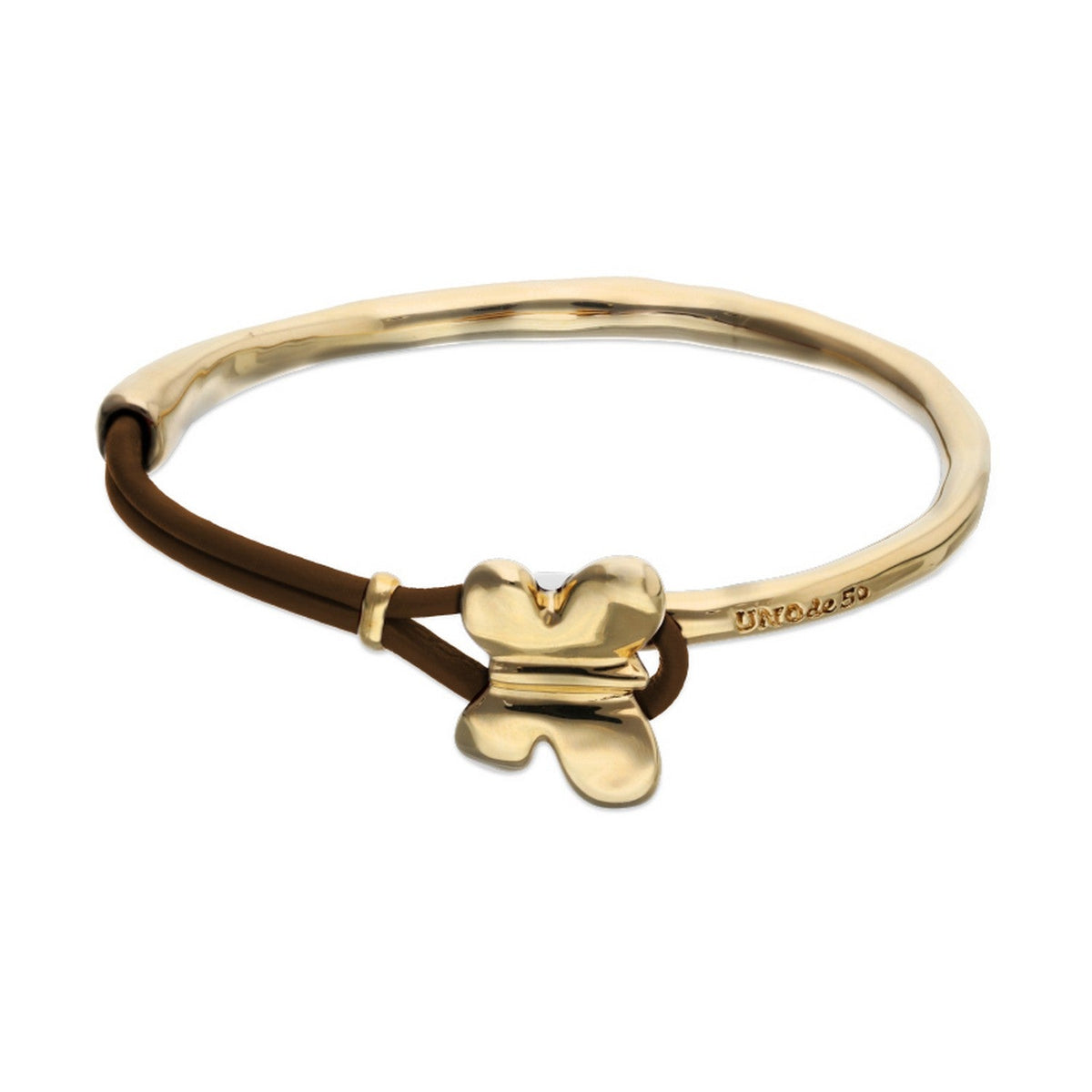 Semi-Rigid Plated In 18K Gold Brown Leather Threat And Butterfly Bracelets PUL2614MARORO