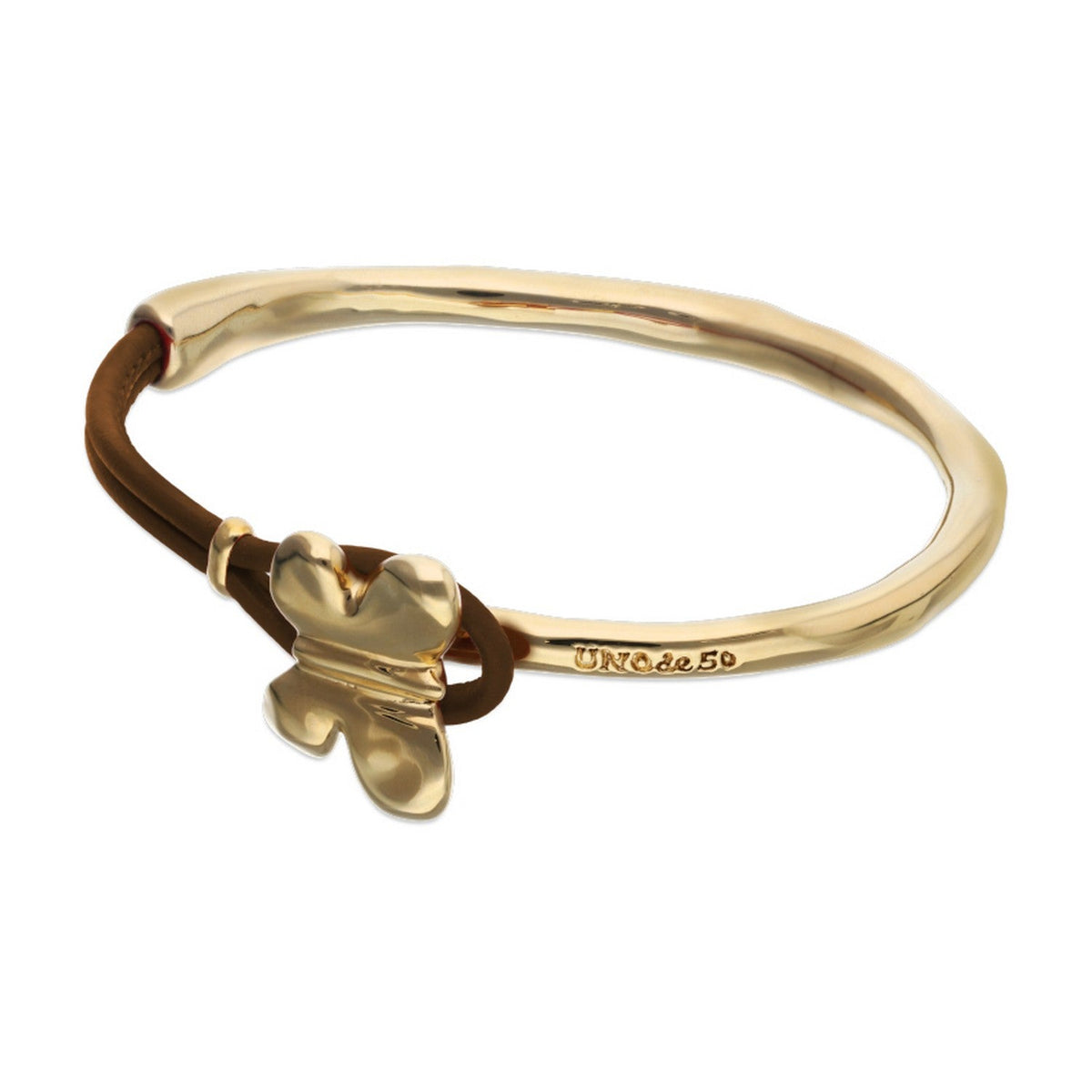 Semi-Rigid Plated In 18K Gold Brown Leather Threat And Butterfly Bracelets PUL2614MARORO