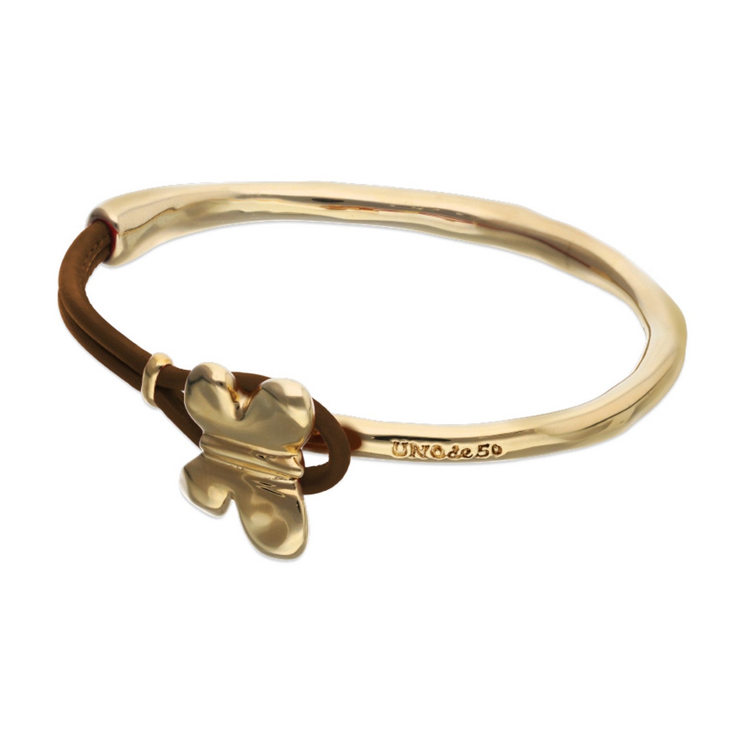 Semi-Rigid Plated In 18K Gold Brown Leather Threat And Butterfly Bracelets PUL2614MARORO