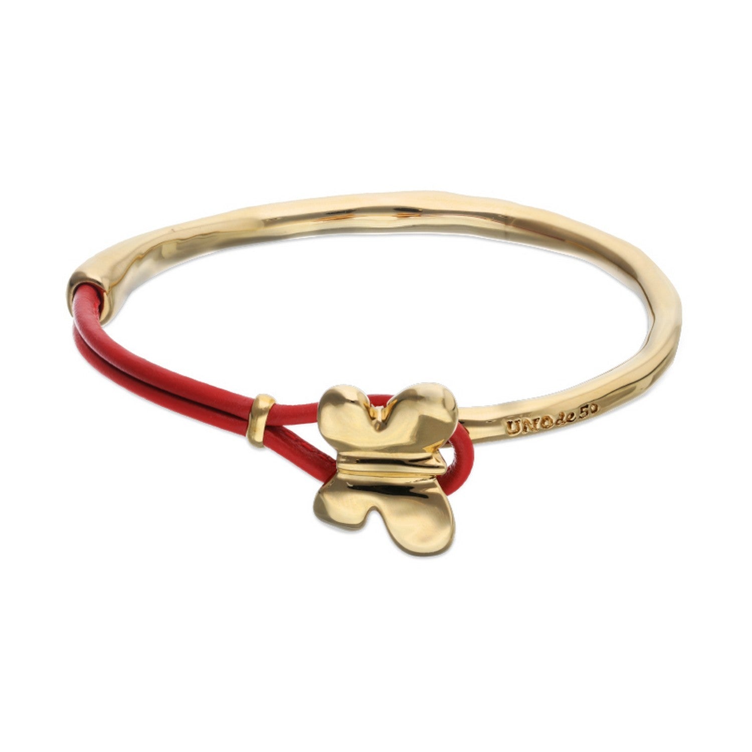 Semi-Rigid Red Leather Butterfly Plated In 18K Gold Bracelets PUL2614ROJORO