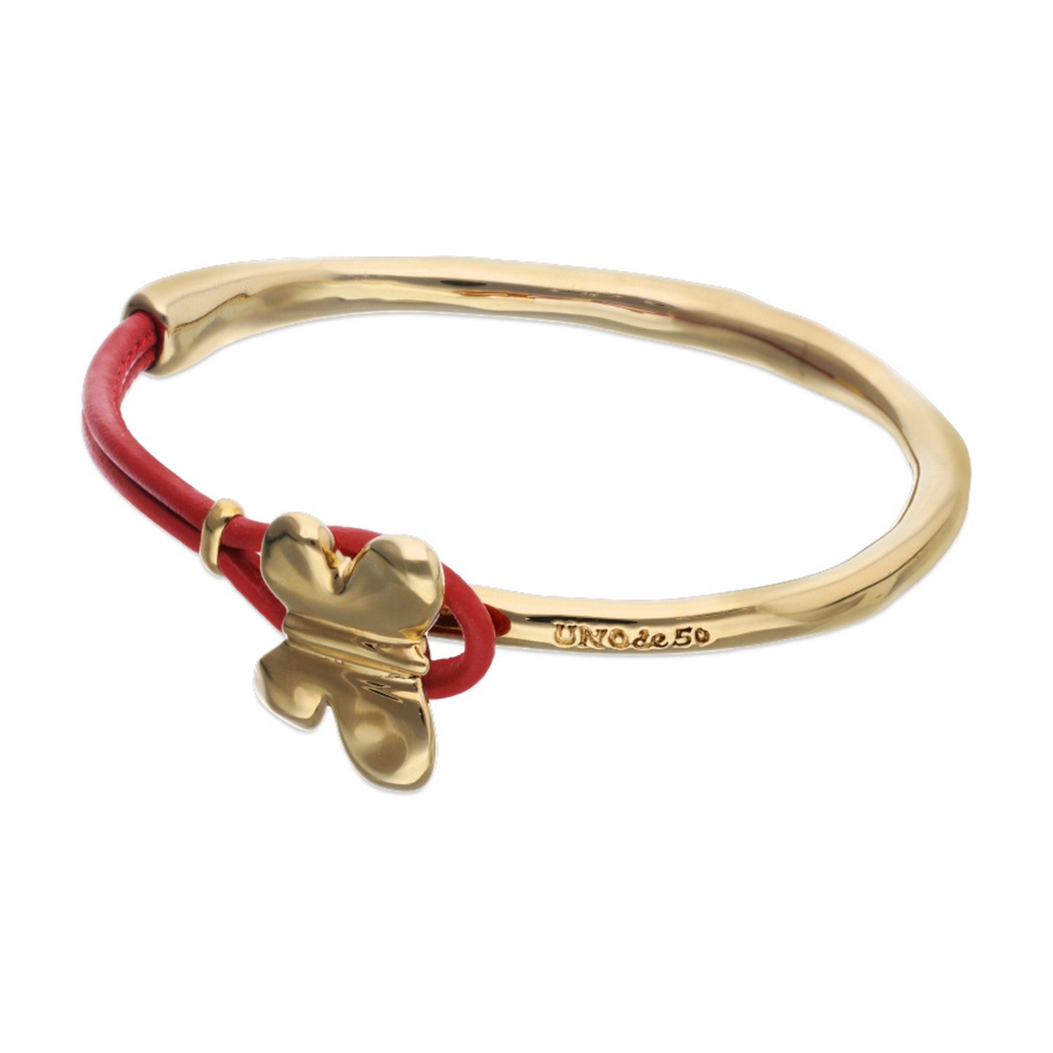 Semi-Rigid Red Leather Butterfly Plated In 18K Gold Bracelets PUL2614ROJORO