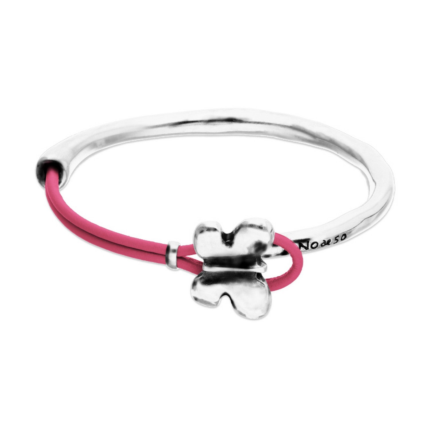 Semi-Rigid Plated In Sterling Silver Pink Leather Threat And Butterfly Bracelets PUL2614RSAMTL