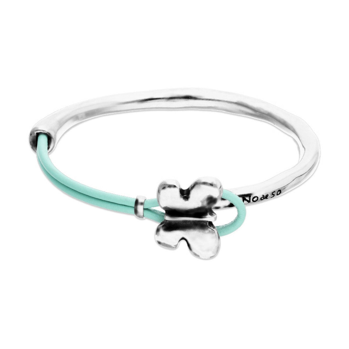 Semi-Rigid Plated In Sterling Silver Green Leather Threat And Butterfly Bracelets PUL2614TQSMTL
