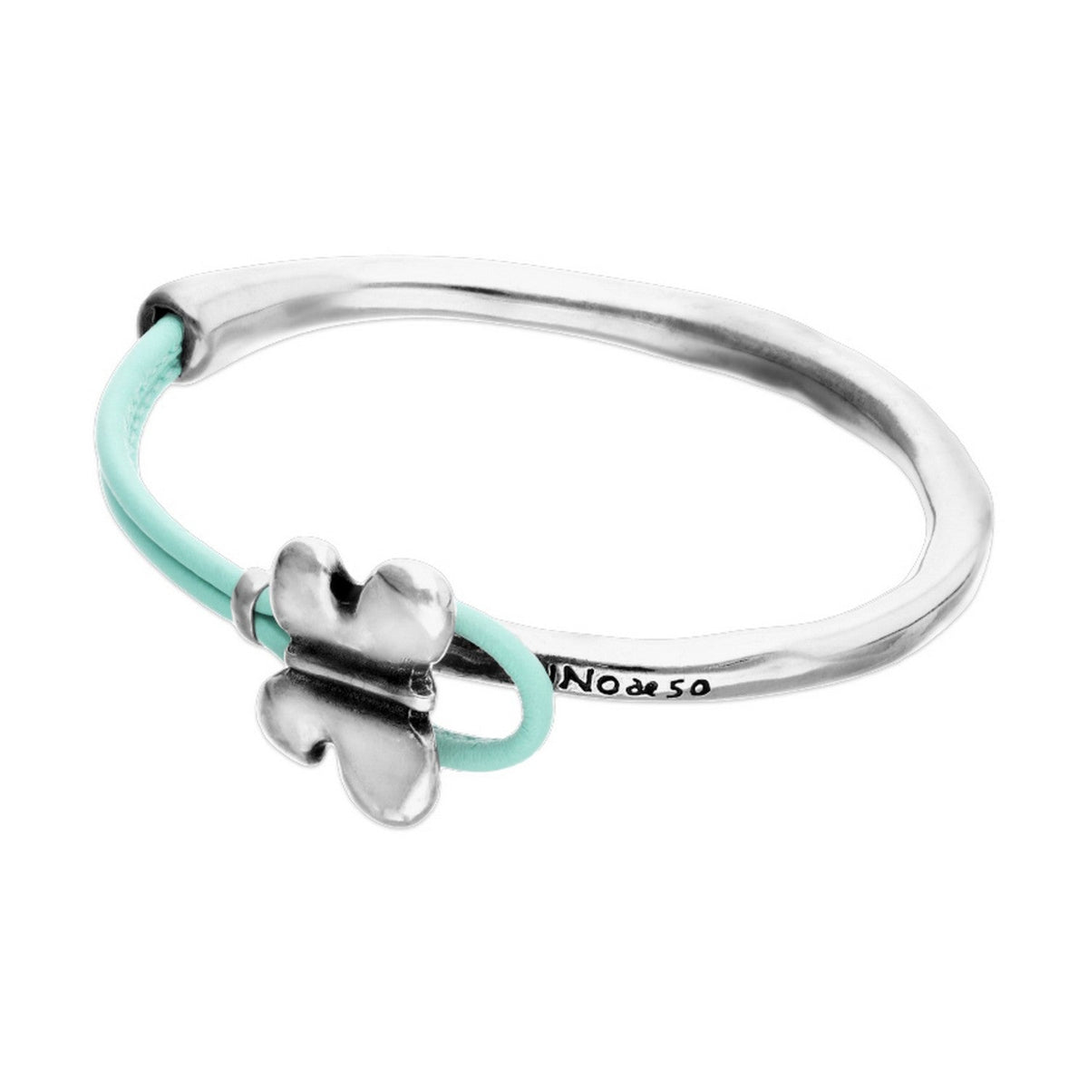 Semi-Rigid Plated In Sterling Silver Green Leather Threat And Butterfly Bracelets PUL2614TQSMTL