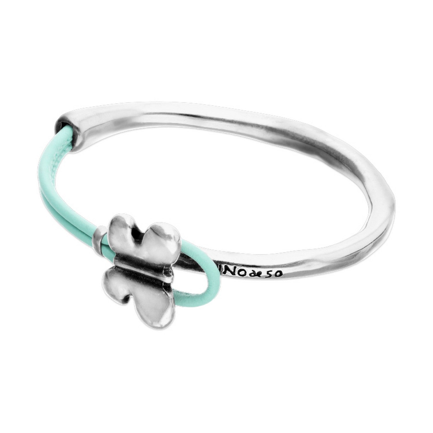 Semi-Rigid Plated In Sterling Silver Green Leather Threat And Butterfly Bracelets PUL2614TQSMTL