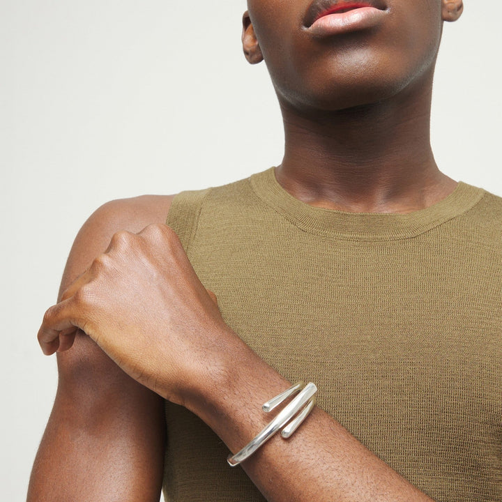 Sterling Silver Plated Alloy In The Shape Of A Tube Bangles PUL2631MTL000