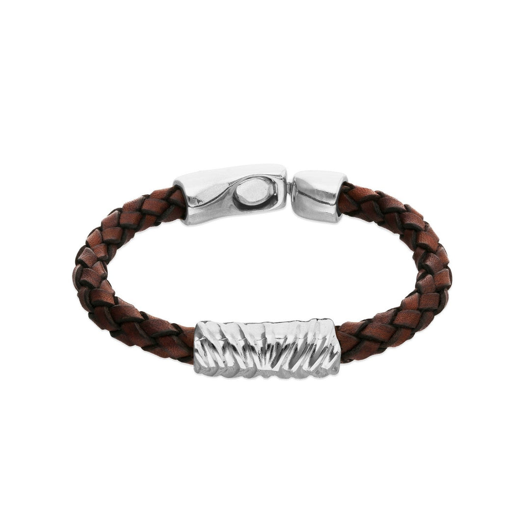 Leather And Sterling Silver Plated Alloy Links Bracelets PUL2632MARMTL