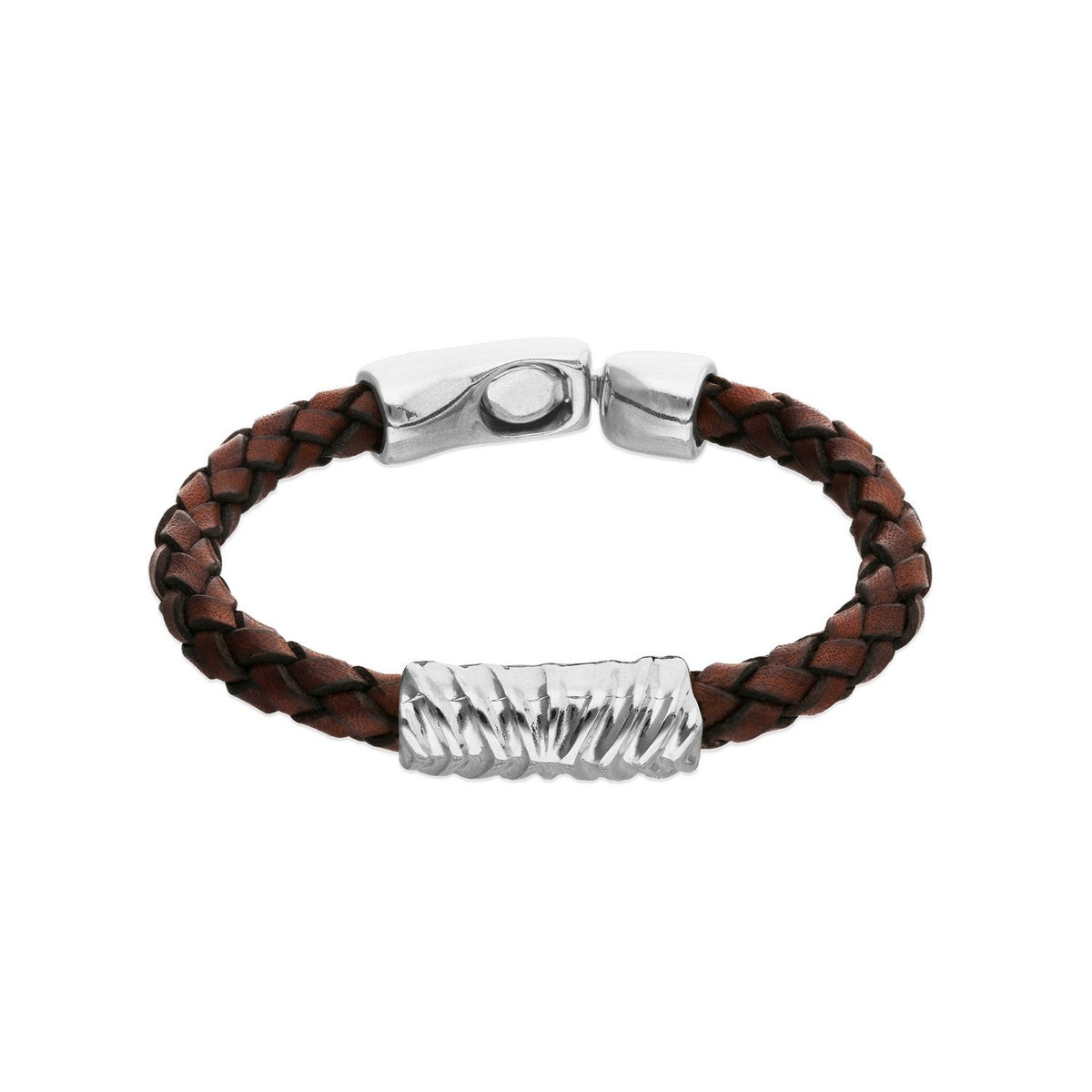 Leather And Sterling Silver Plated Alloy Links Bracelets PUL2632MARMTL