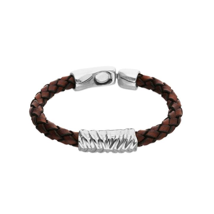 Leather And Sterling Silver Plated Alloy Links Bracelets PUL2632MARMTL