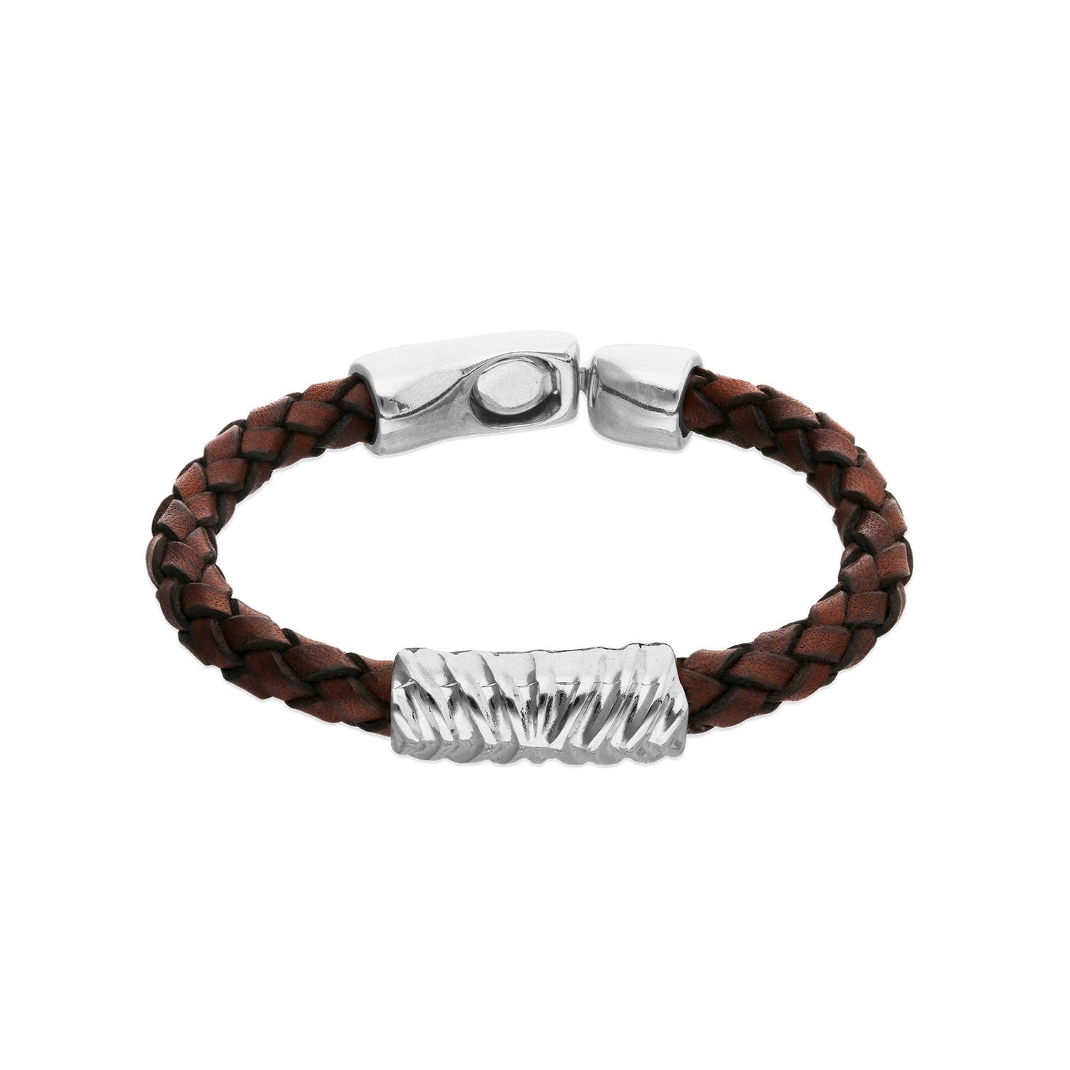 Leather And Sterling Silver Plated Alloy Links Bracelets PUL2632MARMTL