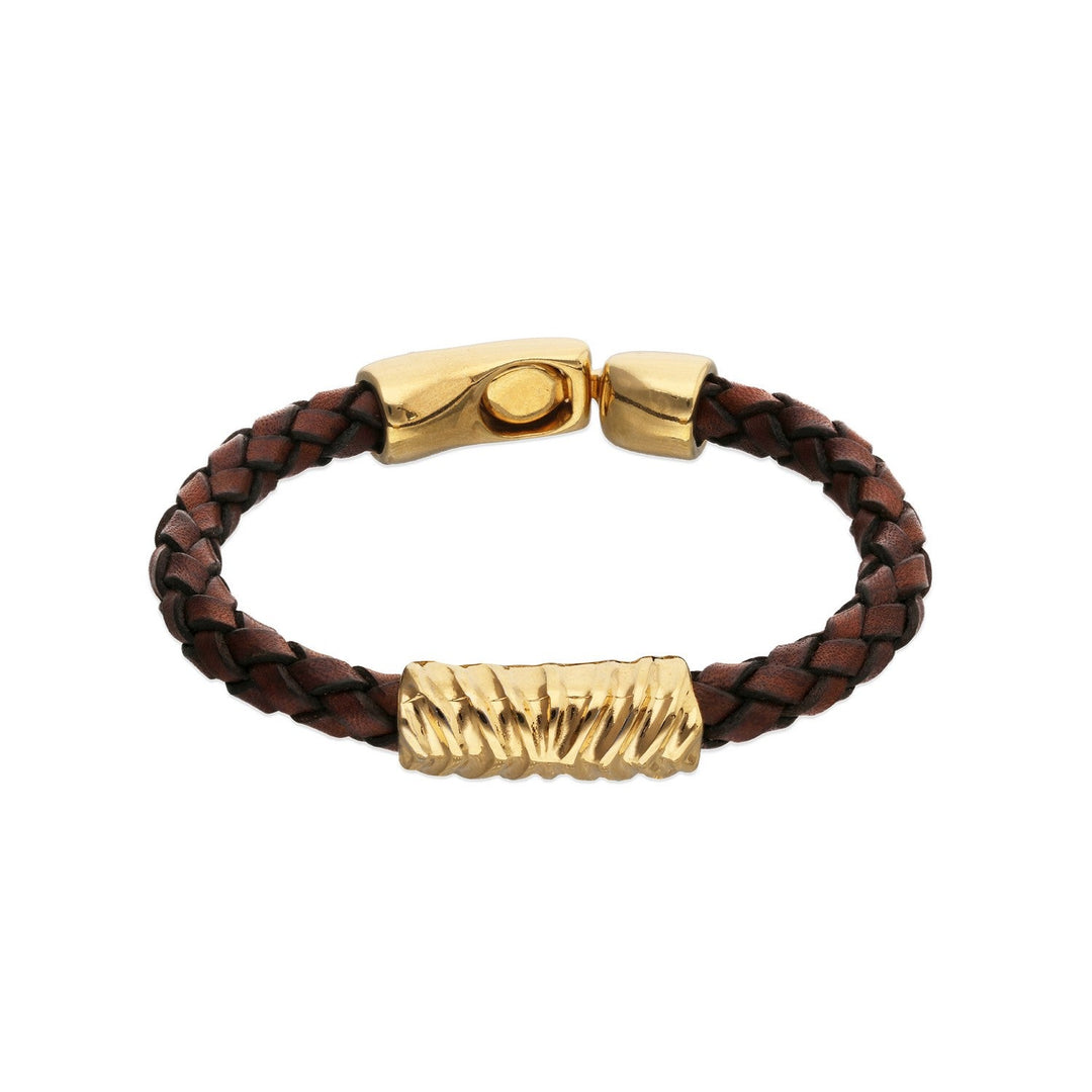 Leather And 18K Gold Alloy Links Bracelets PUL2632MARORO