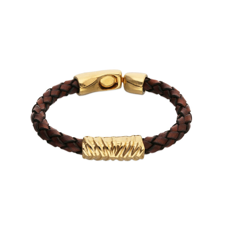 Leather And 18K Gold Alloy Links Bracelets PUL2632MARORO
