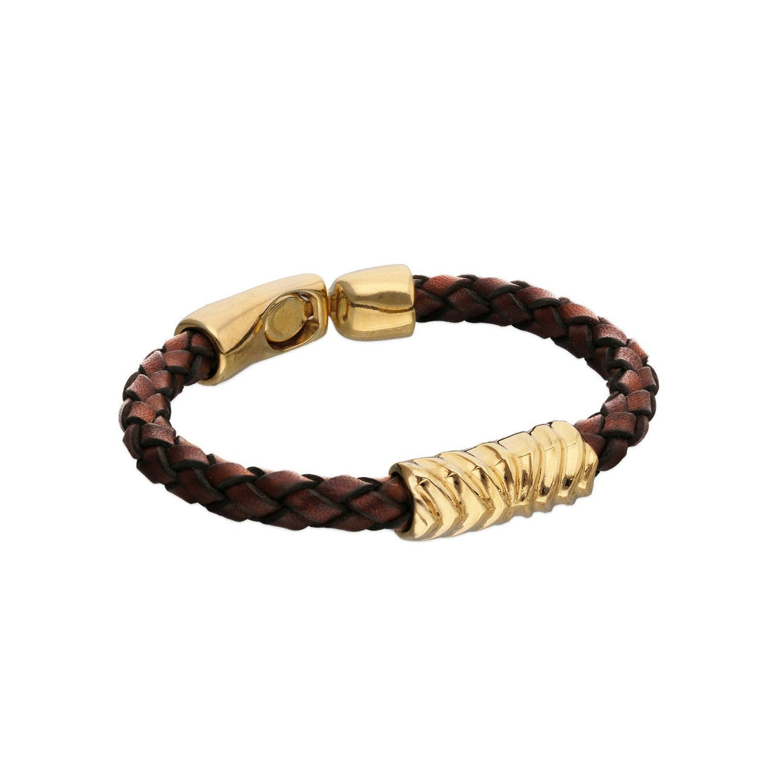 Leather And 18K Gold Alloy Links Bracelets PUL2632MARORO