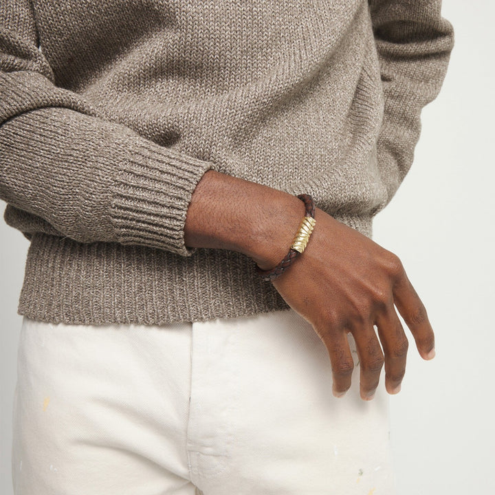 Leather And 18K Gold Alloy Links Bracelets PUL2632MARORO