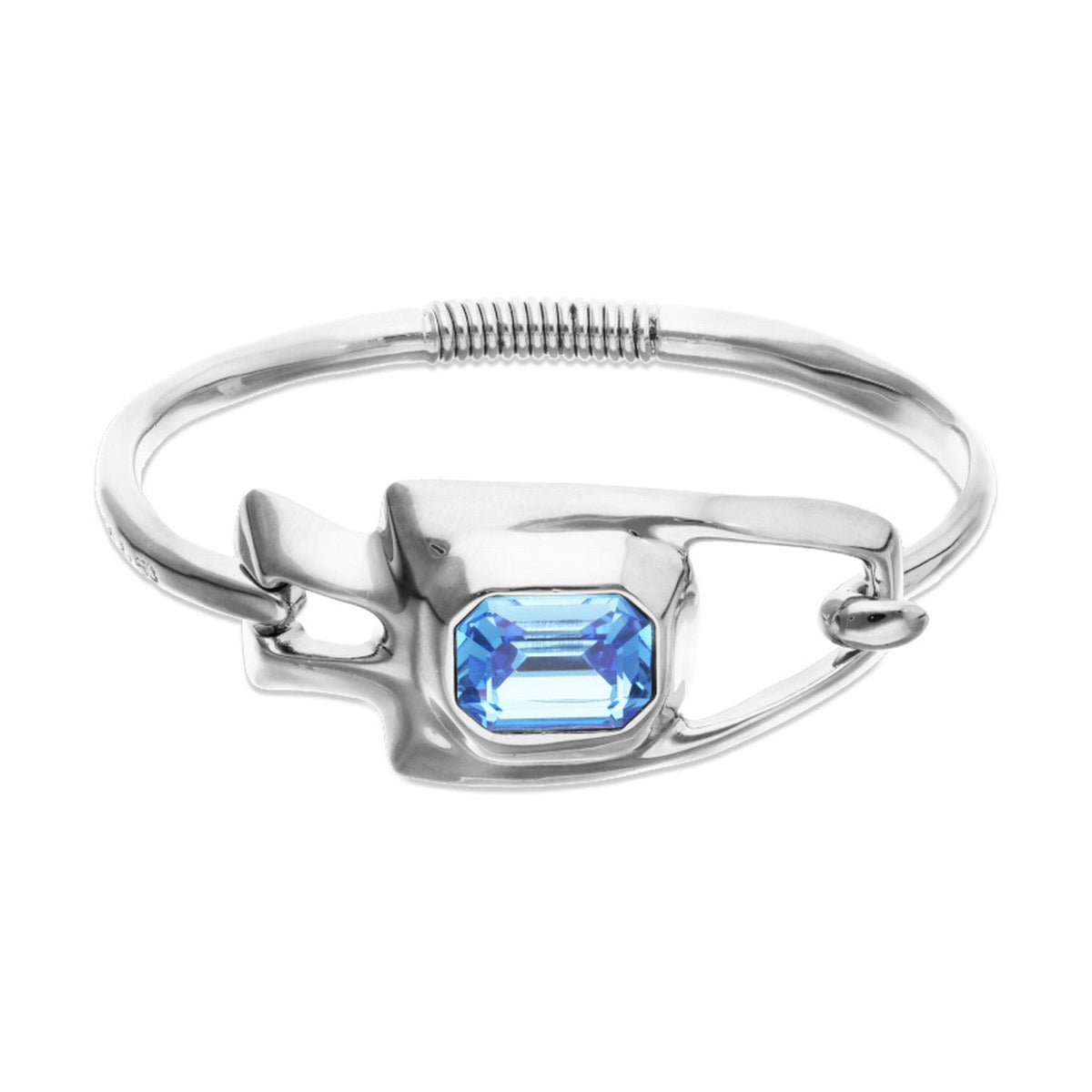 Metal Alloy Semi Rigid Plated In Sterling Silver Blue Faceted Crystal Bangles PUL2634AZUMTL