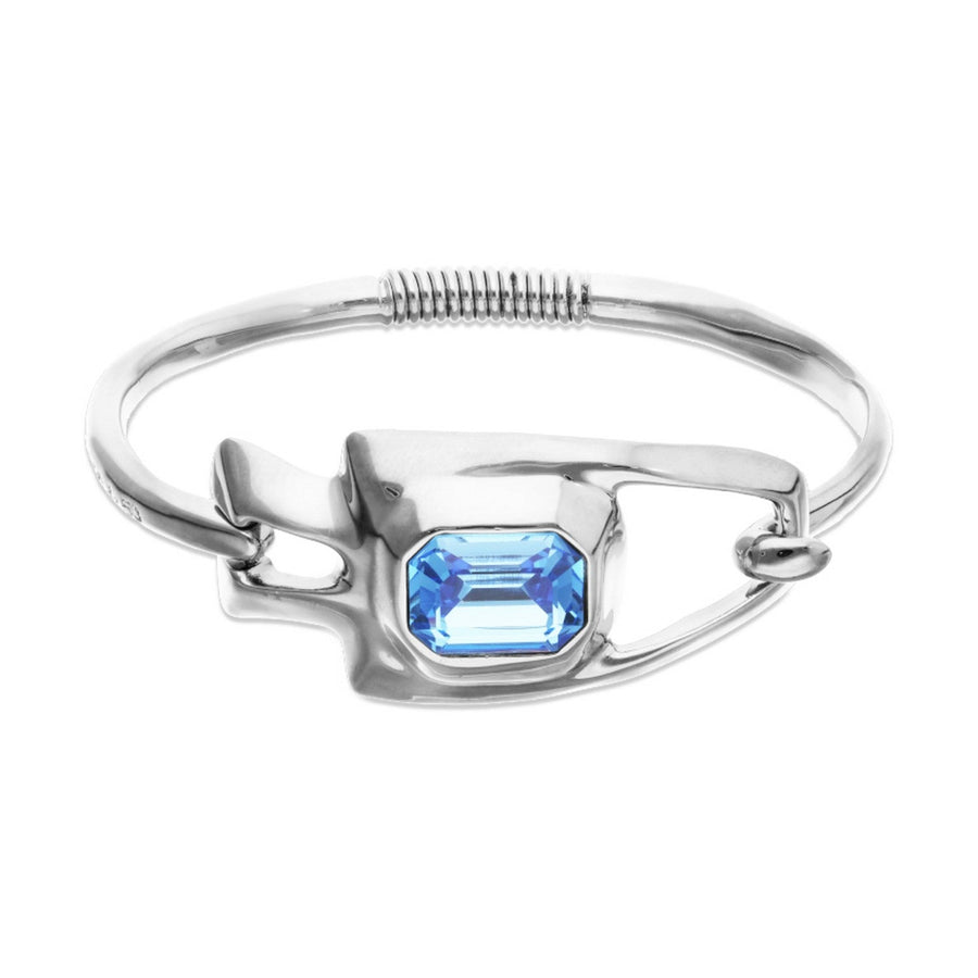 Metal Alloy Semi Rigid Plated In Sterling Silver Blue Faceted Crystal Bangle PUL2634AZUMTL