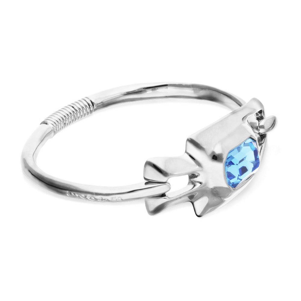 Metal Alloy Semi Rigid Plated In Sterling Silver Blue Faceted Crystal Bangle PUL2634AZUMTL