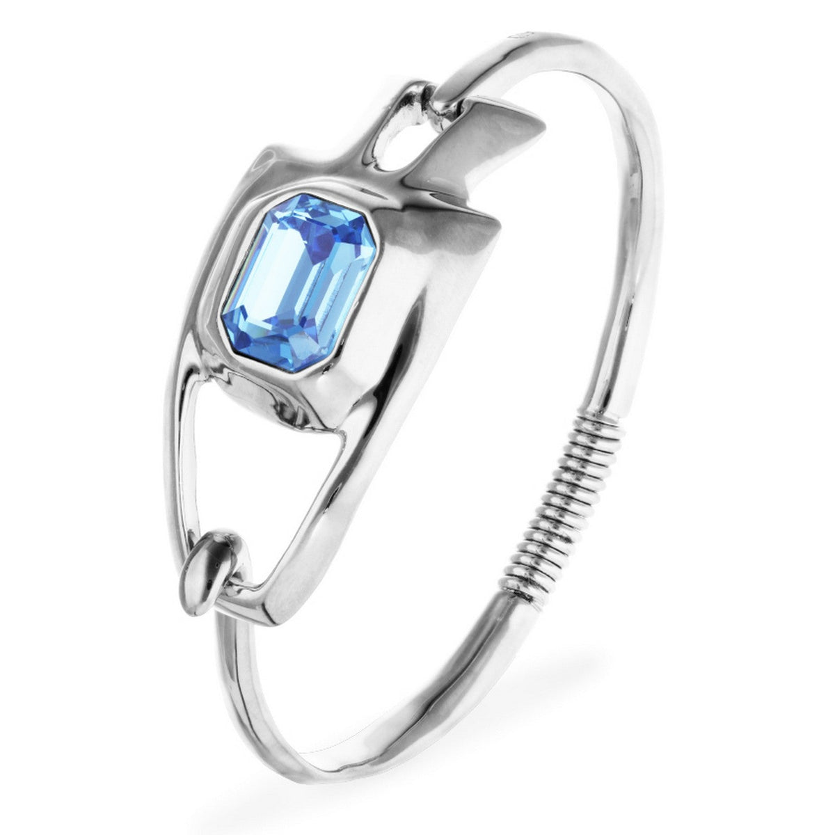 Metal Alloy Semi Rigid Plated In Sterling Silver Blue Faceted Crystal Bangles PUL2634AZUMTL