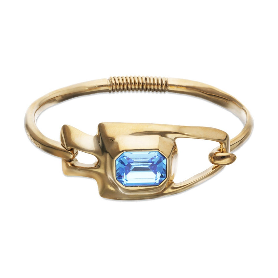 Metal Alloy Semi Rigid Plated In Gold 18K Blue Faceted Crystal Bangle PUL2634AZUORO