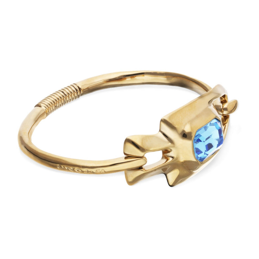 Metal Alloy Semi Rigid Plated In Gold 18K Blue Faceted Crystal Bangle PUL2634AZUORO