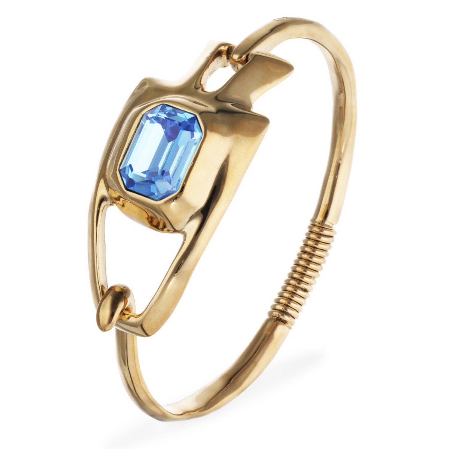 Metal Alloy Semi Rigid Plated In Gold 18K Blue Faceted Crystal Bangles PUL2634AZUORO