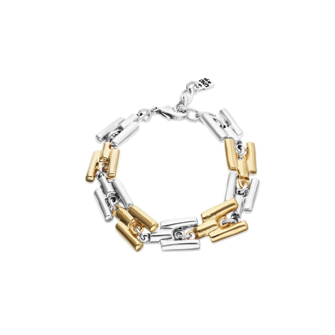 Half 18K Gold Half Sterling Silver Alloy Links Bracelets PUL2635OROMTL