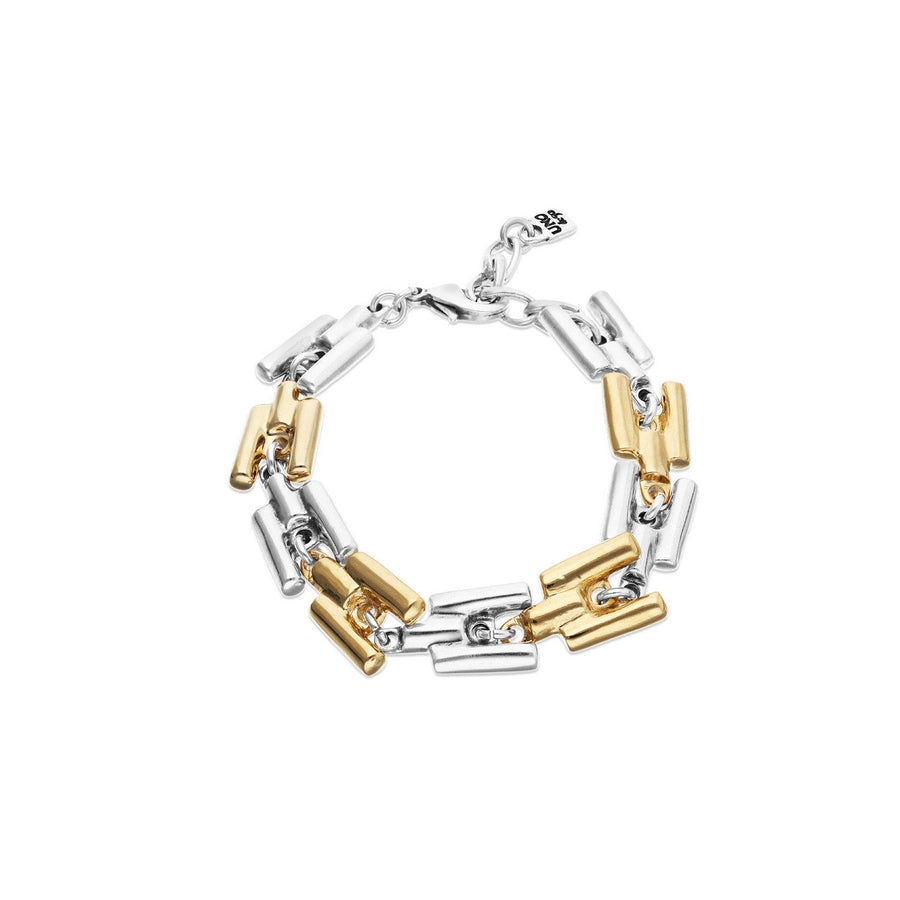 Half 18K Gold Half Sterling Silver Plated Square Links Bracelet PUL2635OROMTL