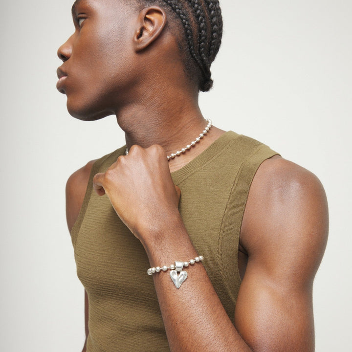 Sterling Silver Plated Ball Heart Detail Bracelets PUL2636MTL000